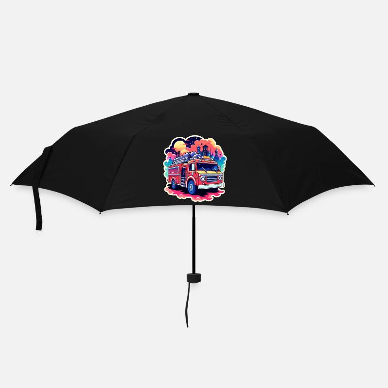 Feuerwehrauto Illustration - Regenschirm (klein) - Schwarz