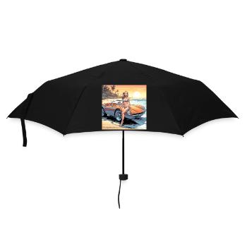 Fille avec voiture et nature de rêve 3 - Parapluie standard - noir - Devant