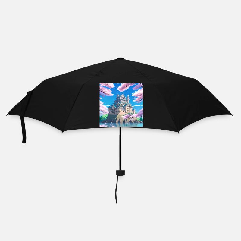 Japanese Castle surrounded by Cherry Blossom Trees - Umbrella (small) - black
