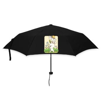 Cute bunny carrying a flower - Umbrella (small) - black - Front