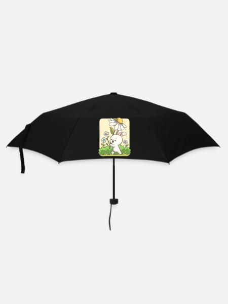 Cute bunny carrying a flower - Umbrella (small) - black