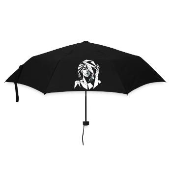 Geometrisches Fraktalporträt einer Frau - Regenschirm (klein) - Schwarz - Vorne