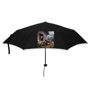 Cow and motorbike on the mountain pasture - Umbrella (small) - black - Front