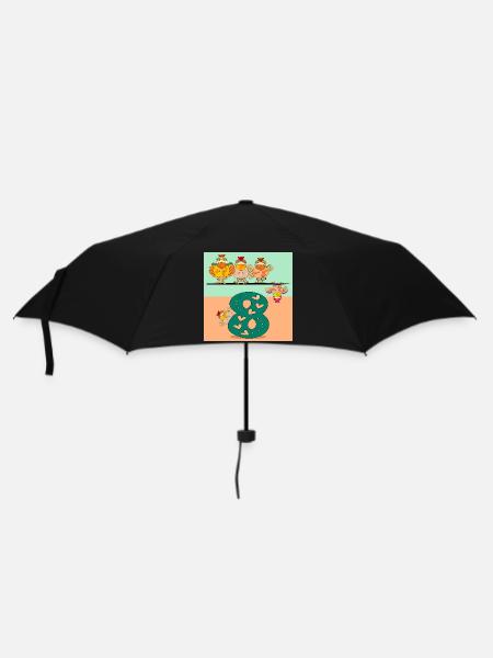 Zahl Acht - Hühner - Regenschirm (klein) - Schwarz