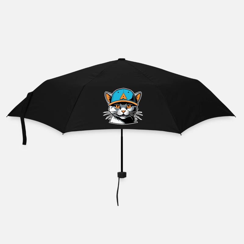 Katze mit Hut - Regenschirm (klein) - Schwarz