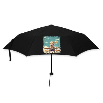 Girl Sitting on a Biplane | Fantasy - Umbrella (small) - black - Front