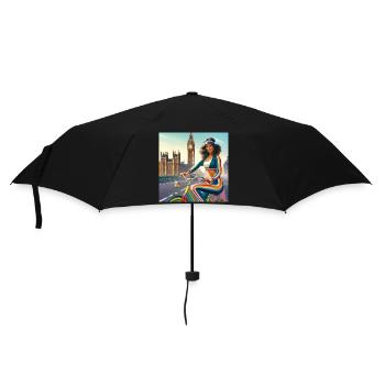 Retro-Mädchen auf einem Fahrrad von Big Ben in London - Regenschirm (klein) - Schwarz - Vorne