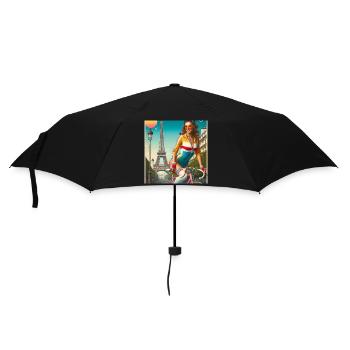 Schönes junges Mädchen fährt Fahrrad vor dem Eiffelturm - Regenschirm (klein) - Schwarz - Vorne