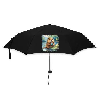 Mignon jeune castor avec téléphone portable - Parapluie standard - noir - Devant