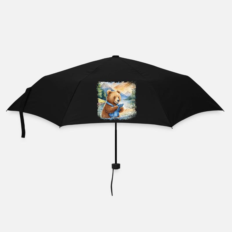 Niedlicher junger Braunbär mit Handy - Regenschirm (klein) - Schwarz
