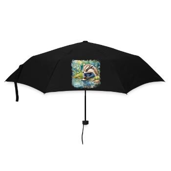 Niedlicher junger Dachs mit Handy, Kinderbuchstil - Regenschirm (klein) - Schwarz - Vorne