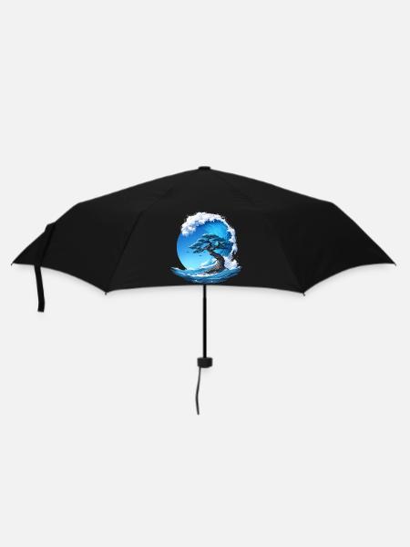 Ein Baum unter einer Welle - Regenschirm (klein) - Schwarz