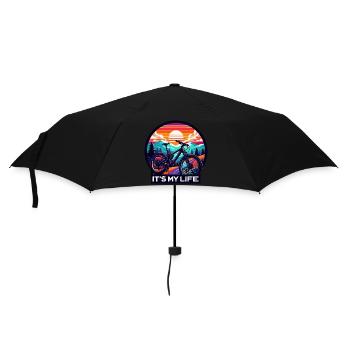 Sunset Mountainbike Abenteuer Design - Regenschirm (klein) - Schwarz - Vorne