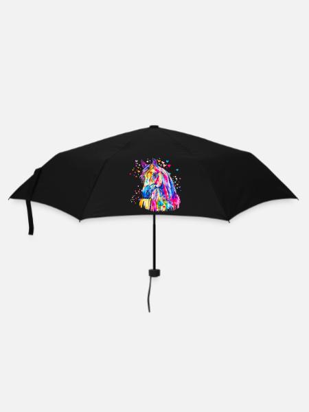 Buntes Pferd - Regenschirm (klein) - Schwarz