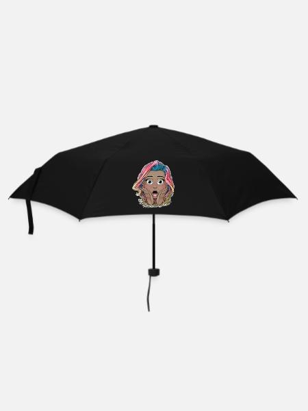 Lebendiges schockiertes Mädchen Illustration - Regenschirm (klein) - Schwarz