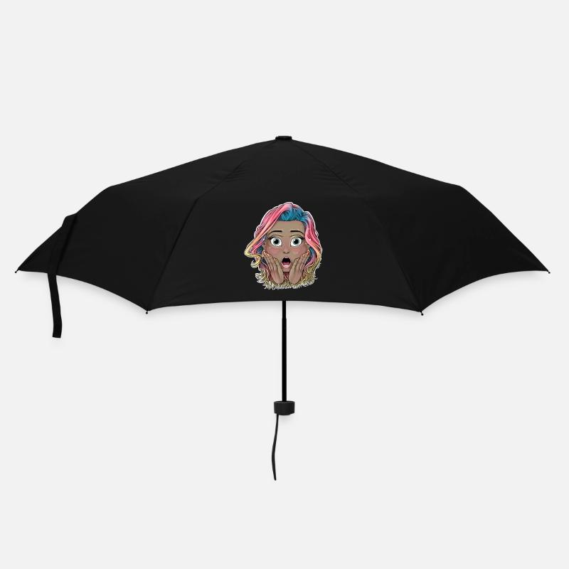 Lebendiges schockiertes Mädchen Illustration - Regenschirm (klein) - Schwarz