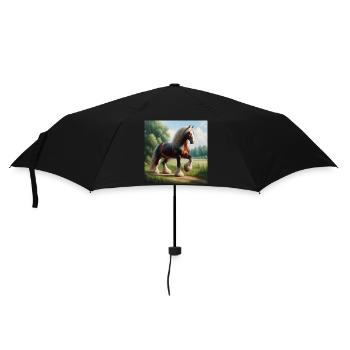 Aquarell Percheron Pferd - Regenschirm (klein) - Schwarz - Vorne