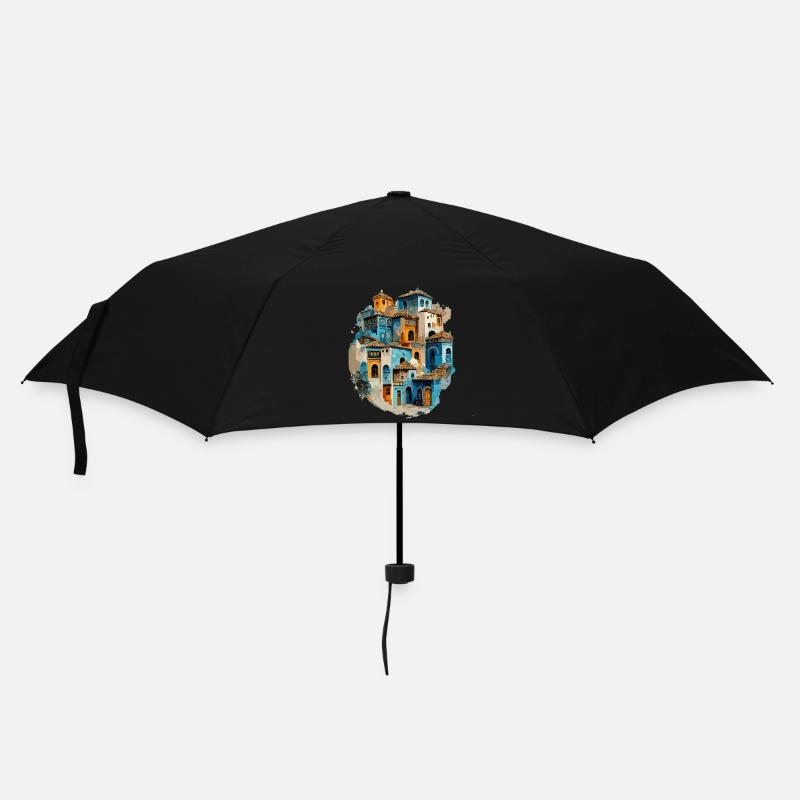 Village de maisons colorées en teinte bleue - Parapluie standard - noir