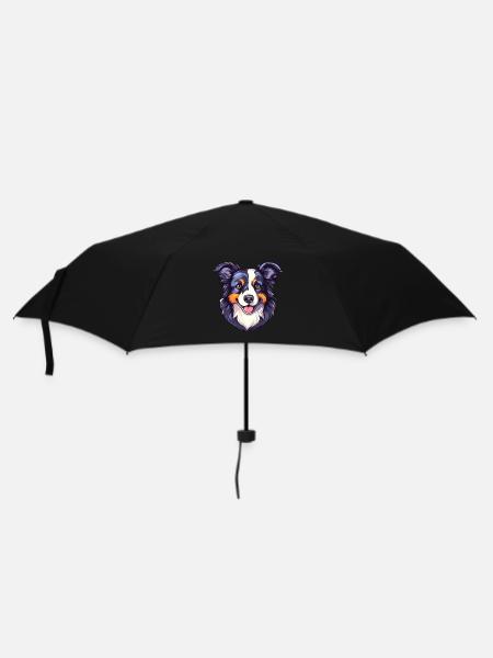 Border Collie Hunderasse Aquarell Karikatur Kawaii - Regenschirm (klein) - Schwarz