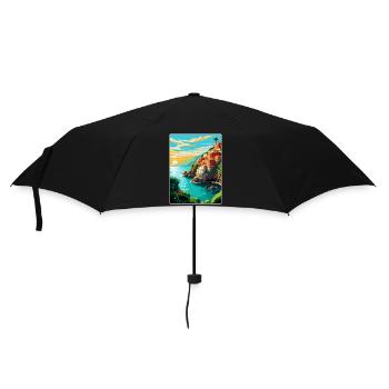Cinque Terre Italien Vintage Reiseplakat Souvenir - Regenschirm (klein) - Schwarz - Vorne