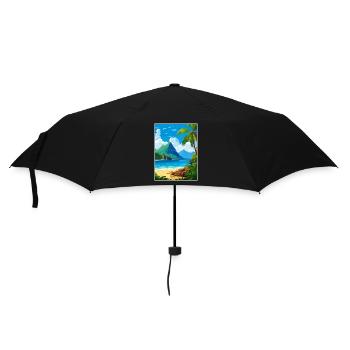 St. Lucia Karibik Vintage Reiseposter - Regenschirm (klein) - Schwarz - Vorne