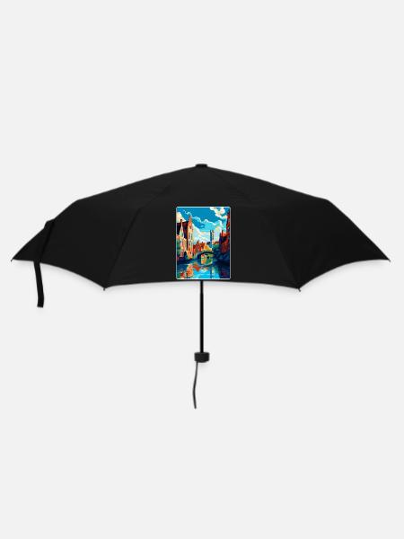 Bruges Belgium Vintage Travel Poster Souvenir WPA - Umbrella (small) - black