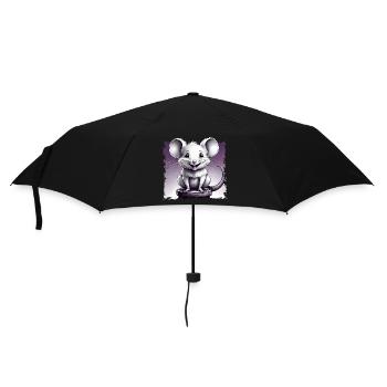 Maus comic lachend sitzt auf Hocker - Regenschirm (klein) - Schwarz - Vorne