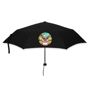 Schwein lustige Cartoon Sommer Strand Sonnenbrille Aufkleber - Regenschirm (klein) - Schwarz - Vorne