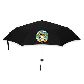 Highlander Cat Breed Cartoon Sunglasses Beach - Umbrella (small) - black - Front