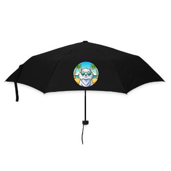 Weiße Langhaarkatze Persische Katzenrasse Cartoon Strand - Regenschirm (klein) - Schwarz - Vorne