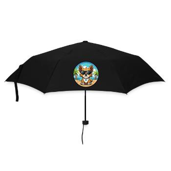 Continental Spielzeug Spaniel Hunderasse Cartoon Strand - Regenschirm (klein) - Schwarz - Vorne