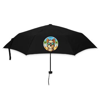 Bichon Yorkie Hunderasse Cartoon Sonnenbrille Strand - Regenschirm (klein) - Schwarz - Vorne