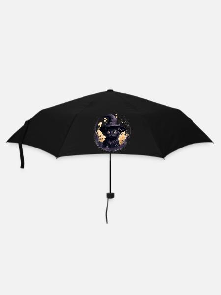 Schwarze Katze mit Hexenhut - Regenschirm (klein) - Schwarz