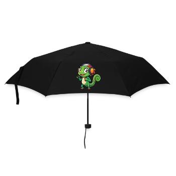 Chameleon Funny Cartoon Character Headphone Music - Umbrella (small) - black - Front