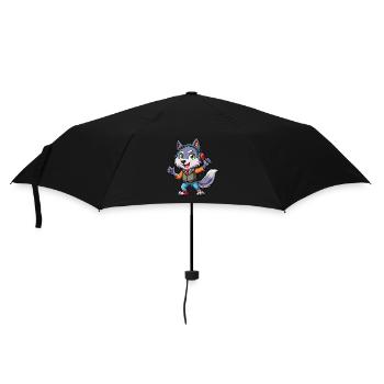 Wolf Funny Cartoon Character Headphone Music - Umbrella (small) - black - Front