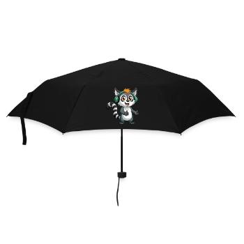 Lemur Funny Cartoon Character Headphone Music - Umbrella (small) - black - Front