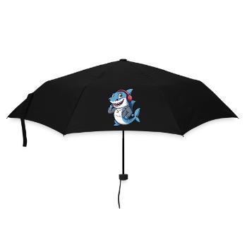 Hai Lustige Zeichentrickfigur Kopfhörer Musik - Regenschirm (klein) - Schwarz - Vorne