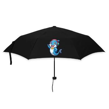 Dolphin Funny Cartoon Character Headphone Music - Umbrella (small) - black - Front