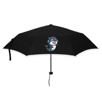 Orca Lustige Zeichentrickfigur Kopfhörer Musik - Regenschirm (klein) - Schwarz - Vorne