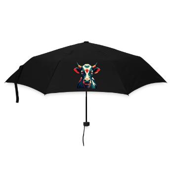 Kuh Cartoon Figur Buntes Haustier Tier - Regenschirm (klein) - Schwarz - Vorne