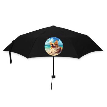 Corgi Strandseite Freude Illustration - Regenschirm (klein) - Schwarz - Vorne