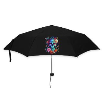 Skull with flowers and butterfly - Umbrella (small) - black - Front