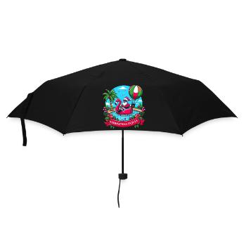 Feiern Sie Weihnachten im Juli mit dem Weihnachtsmann und dem Flamingo! - Regenschirm (klein) - Schwarz - Vorne