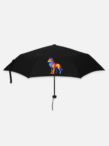 Arctic Wolf Bunte Kawaii Zeichentrickfigur - Regenschirm (klein) - Schwarz