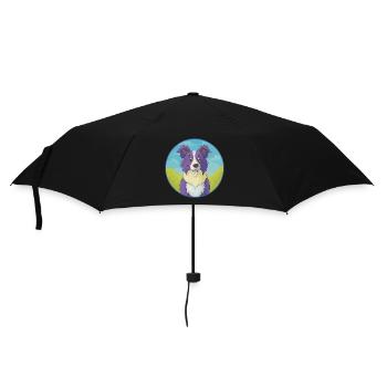 Border Collie Hund Niedliches Kawaii Cartoon Tier Haustier - Regenschirm (klein) - Schwarz - Vorne