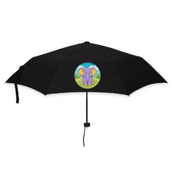 Elefant Niedlich Kawaii Cartoon Clipart Tier Haustier - Regenschirm (klein) - Schwarz - Vorne