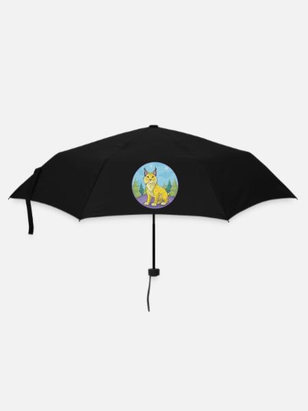 Luchs Niedliche Kawaii Cartoon Clipart Tier Haustier - Regenschirm (klein) - Schwarz