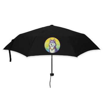 Husky chien mignon Kawaii dessin animé Clipart animal de compagnie - Parapluie standard - noir - Devant
