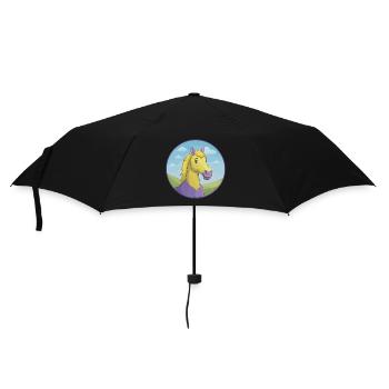 Pferd Niedlich Kawaii Cartoon Clipart Tier Haustier - Regenschirm (klein) - Schwarz - Vorne