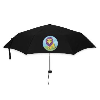 Lion mignon Kawaii dessin animé Clipart Animal de compagnie - Parapluie standard - noir - Devant